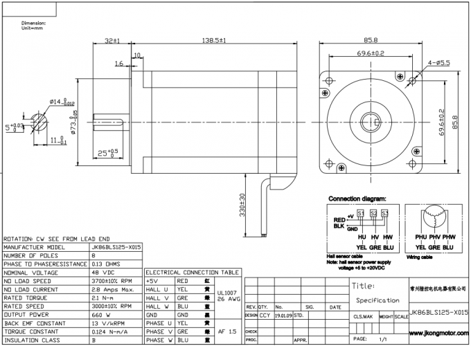 48v 600W Bldc Brushless Dc Motor Brushless Electric Motor
