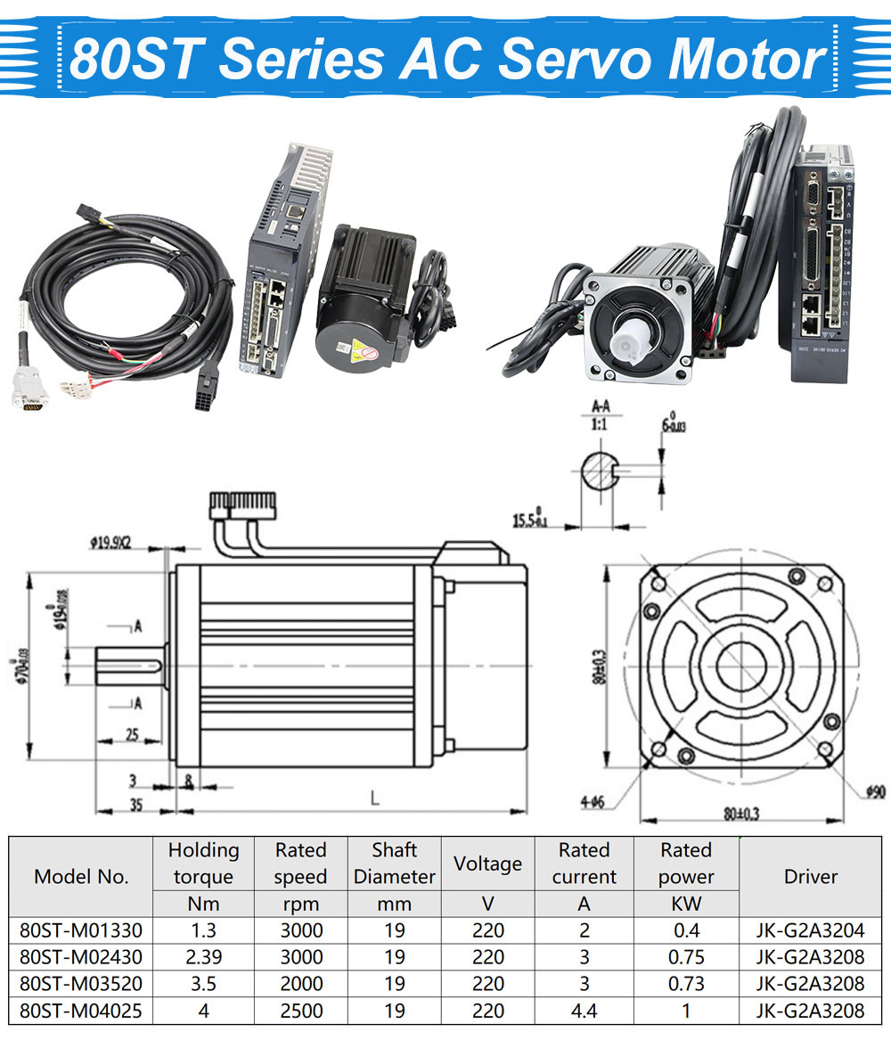 3000rpm IP65 High Torque AC Servo Motor 750W With Driver And Cables